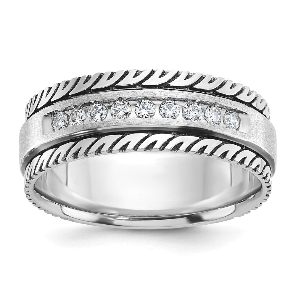 IBGoodman with Black Rhodium Men's Polished Satin and Grooved 1/5 Carat AA Quality Diamond Ring - WBC