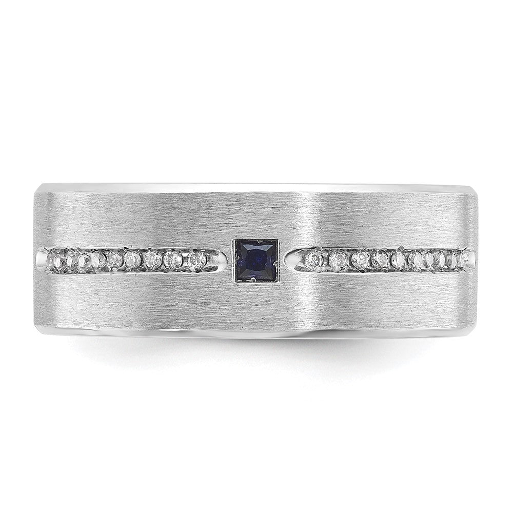 IB Goodman Mens Satin Lab Created Sapphire and 1/8 carat Diamond Complete Ring - WBC