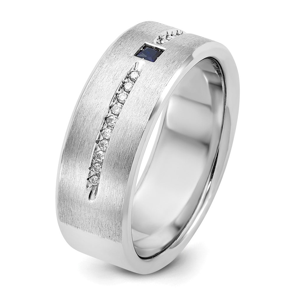 IB Goodman Mens Satin Lab Created Sapphire and 1/8 carat Diamond Complete Ring - WBC