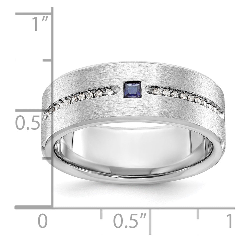 IB Goodman Mens Satin Lab Created Sapphire and 1/8 carat Diamond Complete Ring - WBC