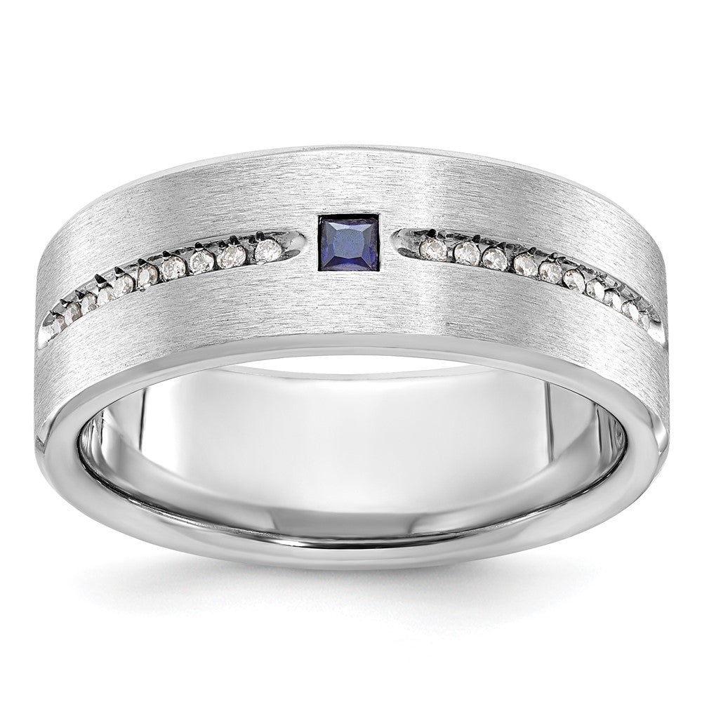 IB Goodman Mens Satin Lab Created Sapphire and 1/8 carat Diamond Complete Ring - WBC