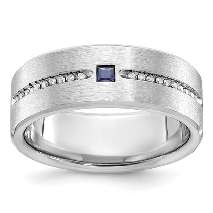 IB Goodman Mens Satin Lab Created Sapphire and 1/8 carat Diamond Complete Ring - WBC