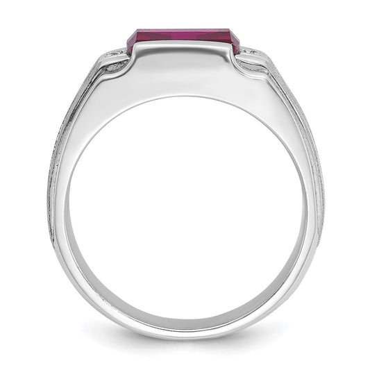 IB Goodman Mens Satin Barrel Lab Created Ruby and Diamond Complete Ring - WBC