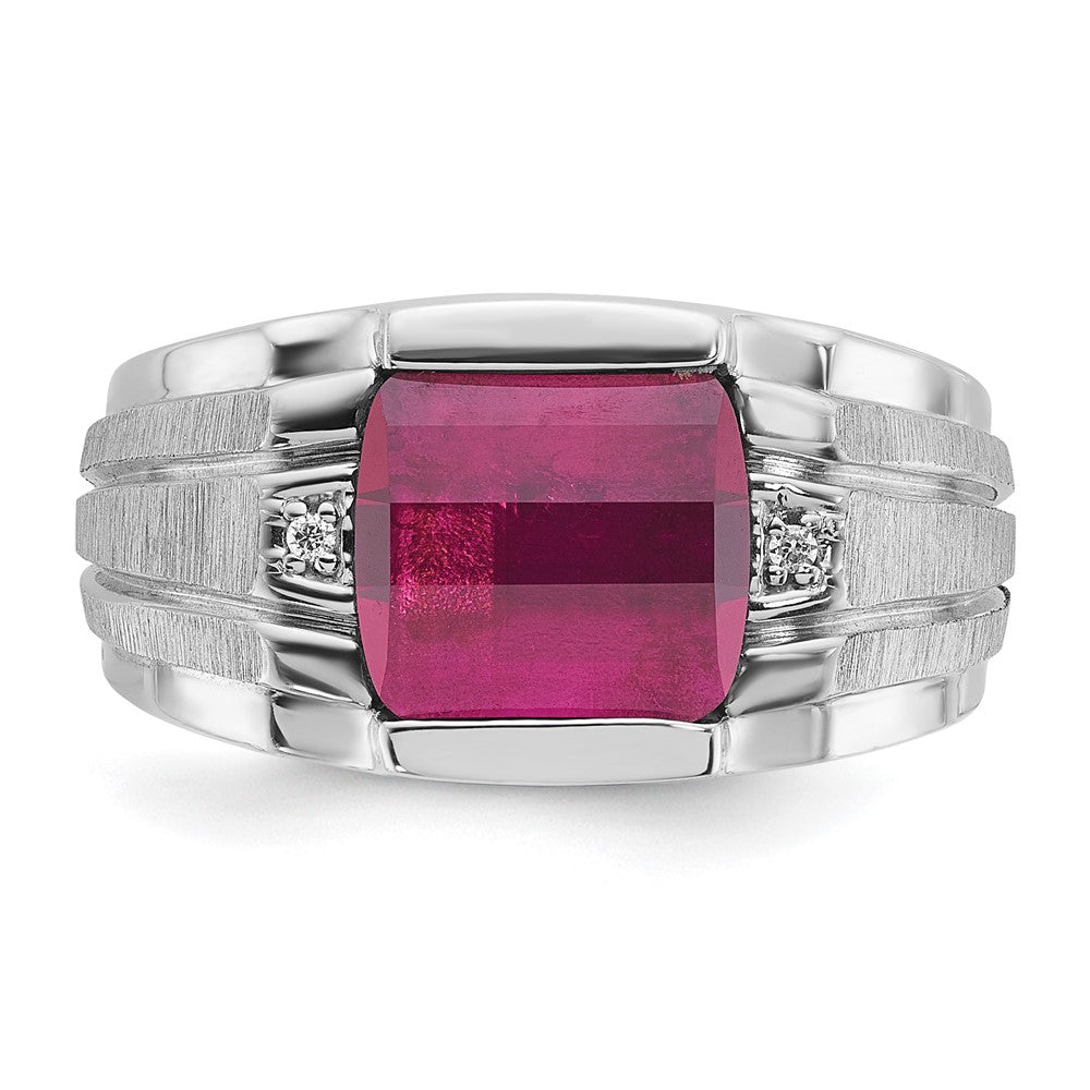 IB Goodman Mens Satin Barrel Lab Created Ruby and Diamond Complete Ring - WBC