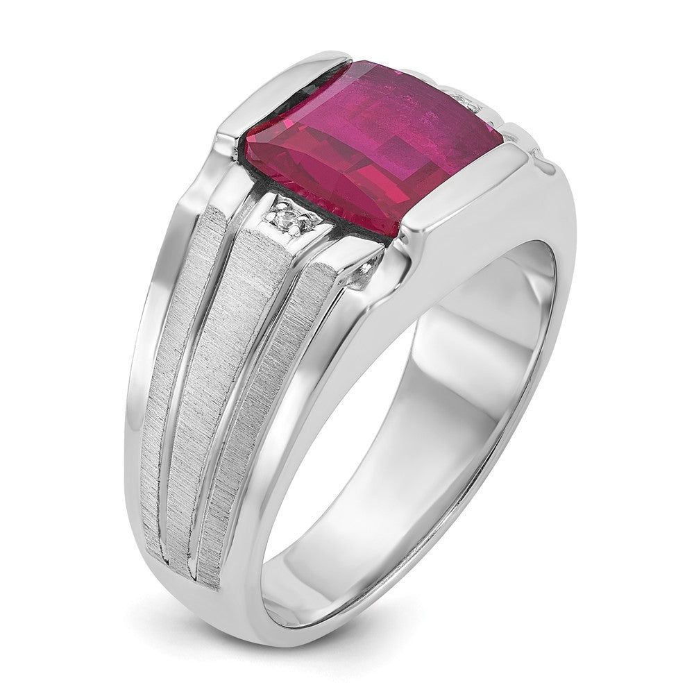 IB Goodman Mens Satin Barrel Lab Created Ruby and Diamond Complete Ring - WBC