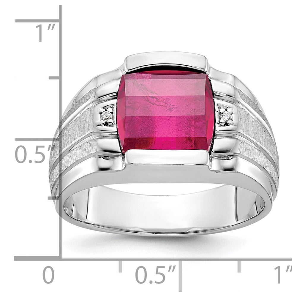 IB Goodman Mens Satin Barrel Lab Created Ruby and Diamond Complete Ring - WBC