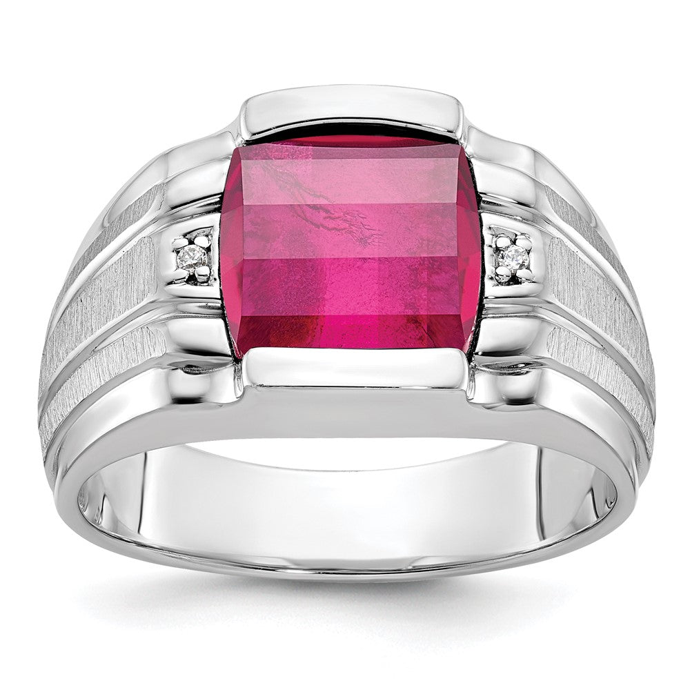 IB Goodman Mens Satin Barrel Lab Created Ruby and Diamond Complete Ring - WBC