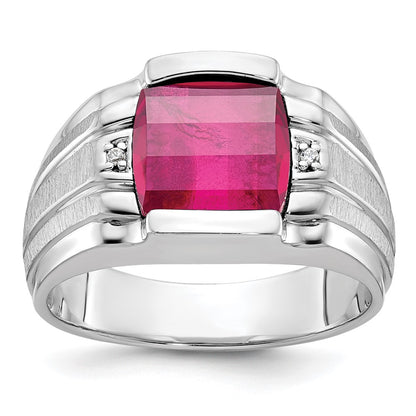 IB Goodman Mens Satin Barrel Lab Created Ruby and Diamond Complete Ring - WBC