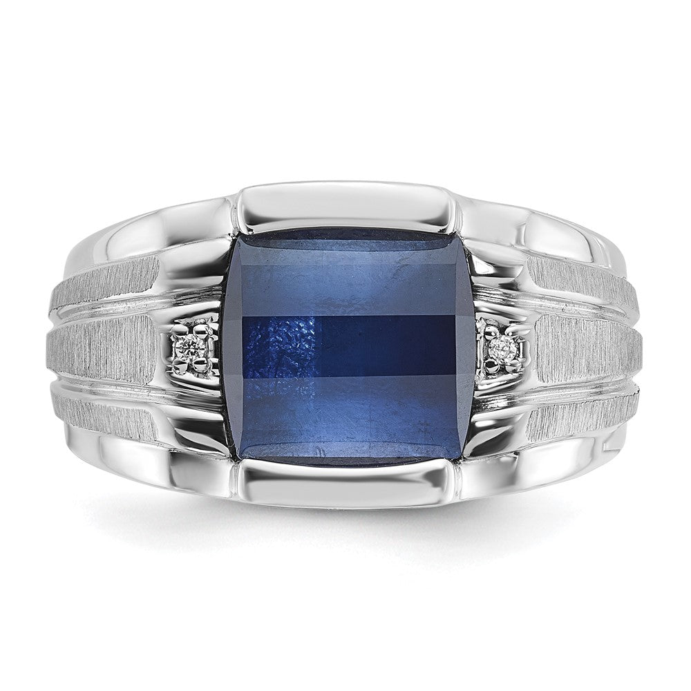 IB Goodman Mens Satin Barrel Lab Created Sapphire and Diamond Complete Ring - WBC