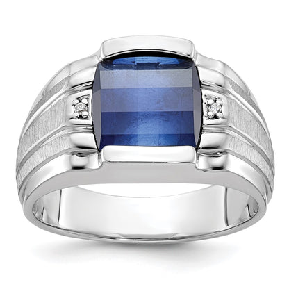IB Goodman Mens Satin Barrel Lab Created Sapphire and Diamond Complete Ring - WBC