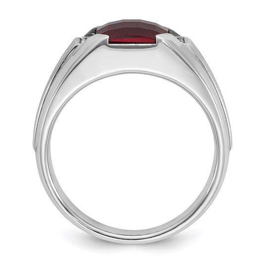 IB Goodman Mens Cushion Lab Created Garnet and 1/20 carat Diamond Complete Ring - WBC