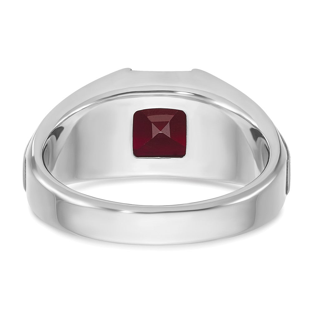 IB Goodman Mens Cushion Lab Created Garnet and 1/20 carat Diamond Complete Ring - WBC