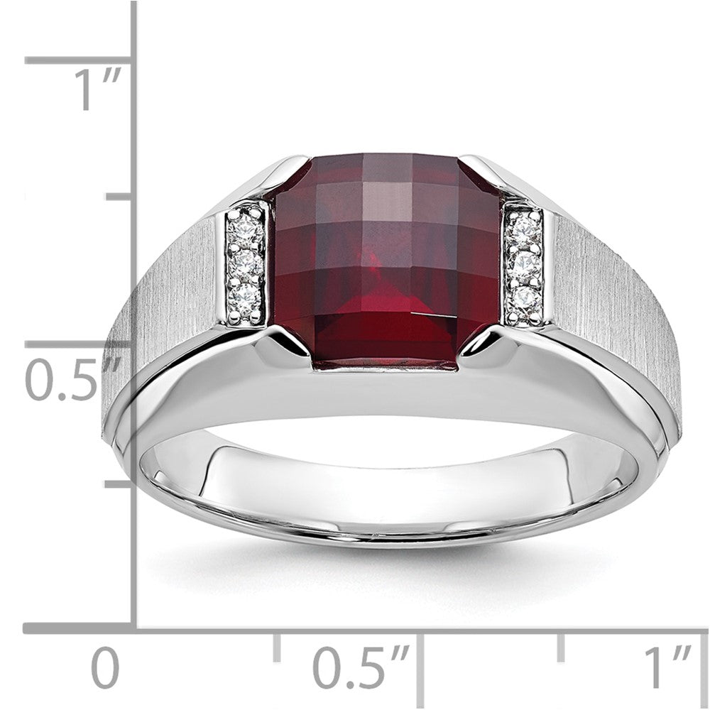 IB Goodman Mens Cushion Lab Created Garnet and 1/20 carat Diamond Complete Ring - WBC