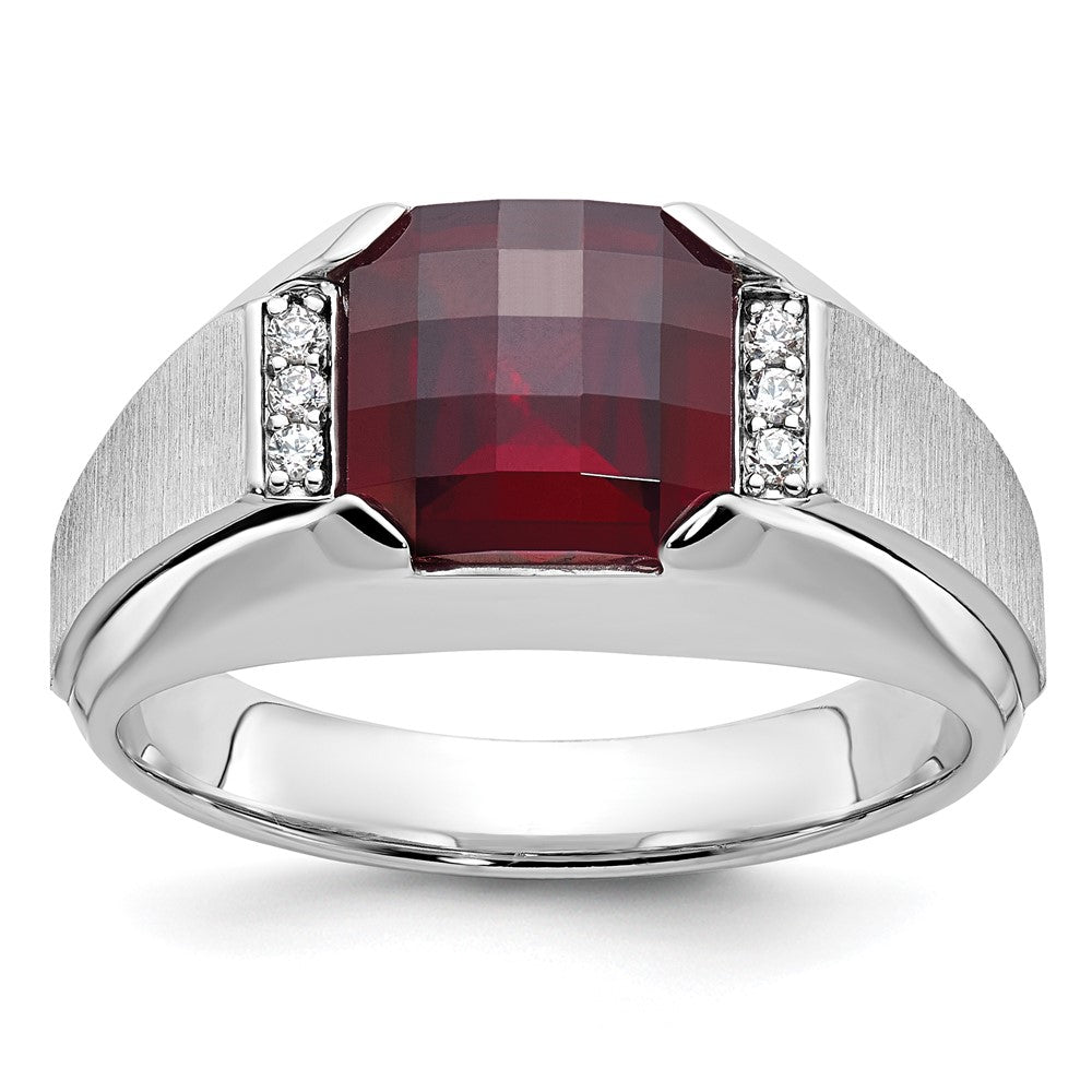 IB Goodman Mens Cushion Lab Created Garnet and 1/20 carat Diamond Complete Ring - WBC