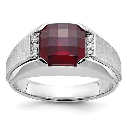 IB Goodman Mens Cushion Lab Created Garnet and 1/20 carat Diamond Complete Ring - WBC