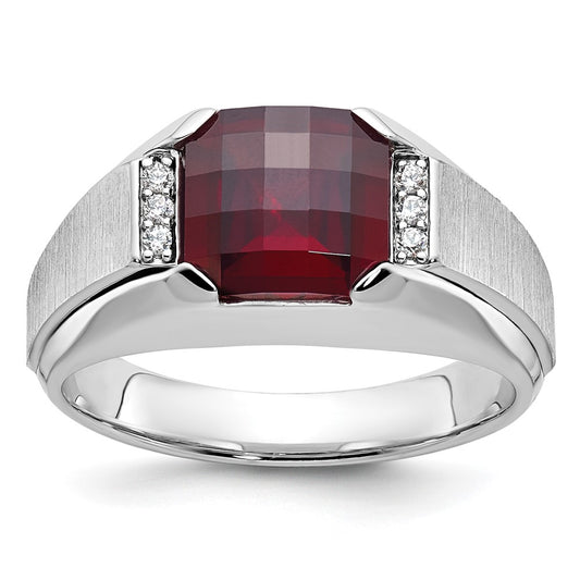 IB Goodman Mens Cushion Lab Created Garnet and 1/20 carat Diamond Complete Ring - WBC