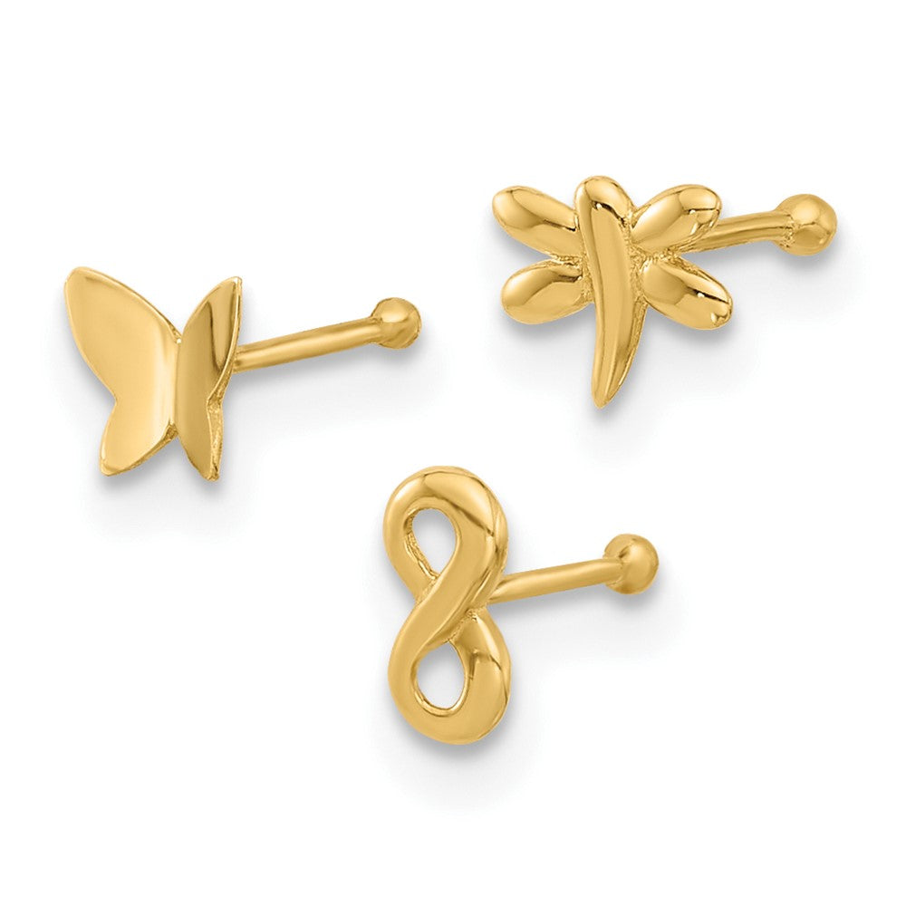22 Gauge Polished Infinity Symbol / Dragonfly / Butterfly 3-piece Nose Stud Set - WBC