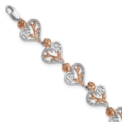 and Complete 1/3 carat Diamond 15 and Quinceanera Heart Bracelet - WBC