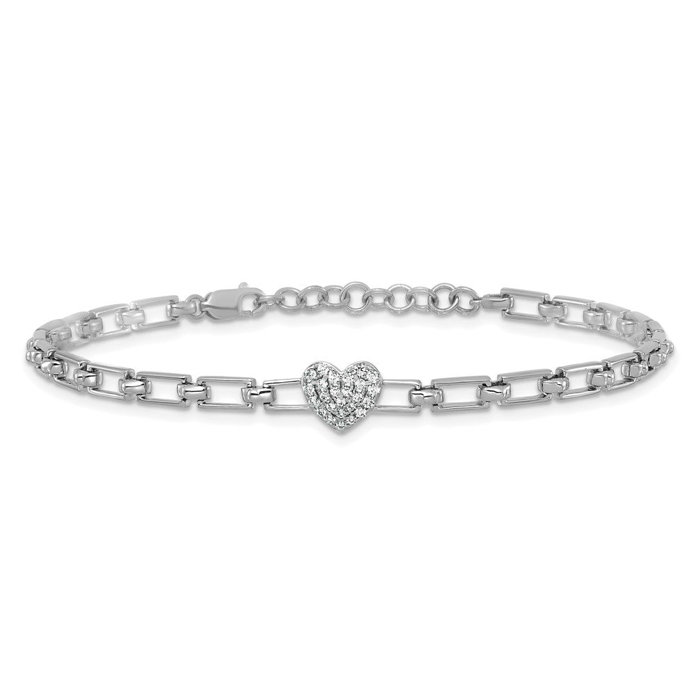 Polished Complete 1/6 carat Diamond Heart Cluster Fancy Link Bracelet with Extender - WBC