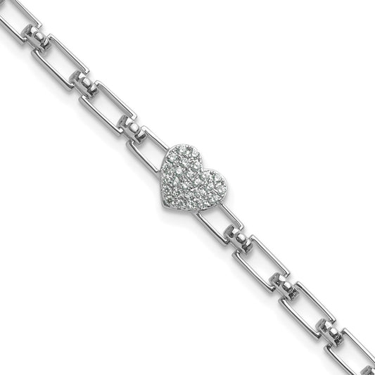 Polished Complete 1/6 carat Diamond Heart Cluster Fancy Link Bracelet with Extender - WBC