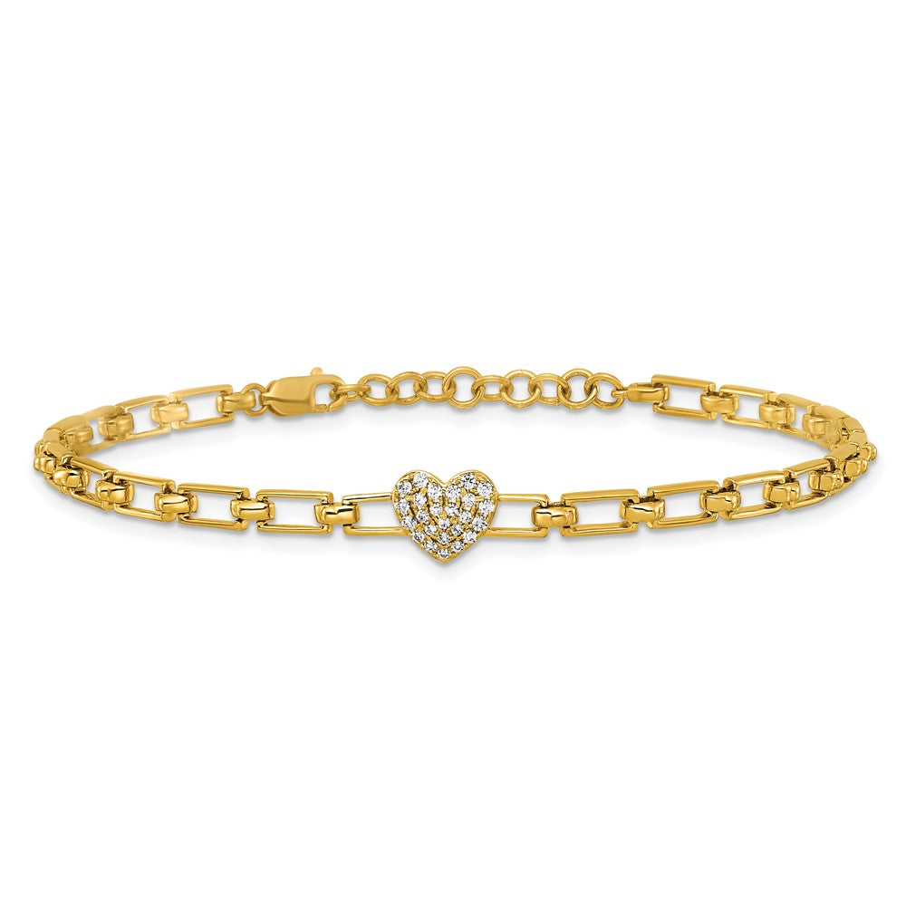 Polished Complete 1/6 carat Diamond Heart Cluster Fancy Link Bracelet with Extender - WBC