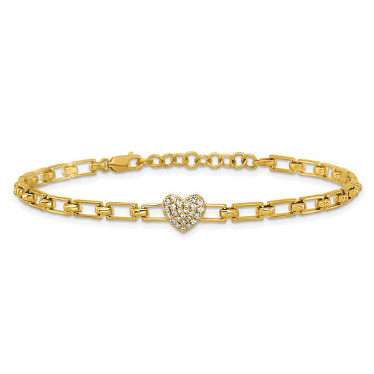 14K White Gold Cupid Polished 1/6 ct Diamond Heart Cluster Fancy Link Bracelet with Extender