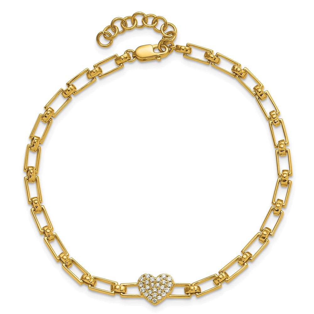 Polished Complete 1/6 carat Diamond Heart Cluster Fancy Link Bracelet with Extender - WBC