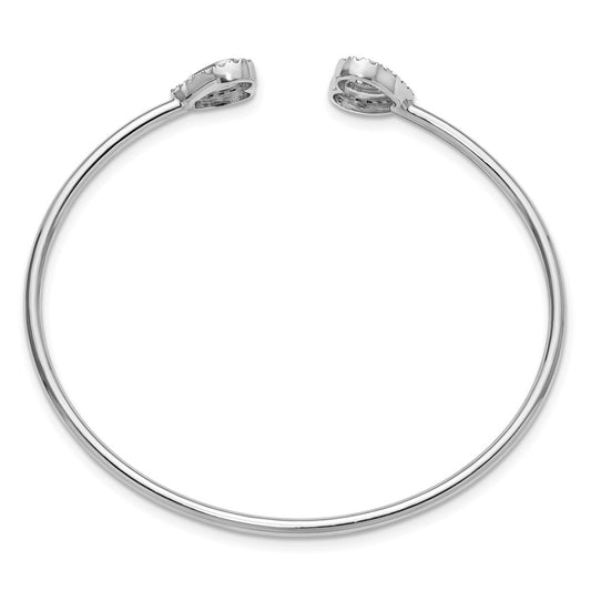 Polished Complete 1/2 carat Diamond Heart Flexible Cuff Bangle Bracelet - WBC