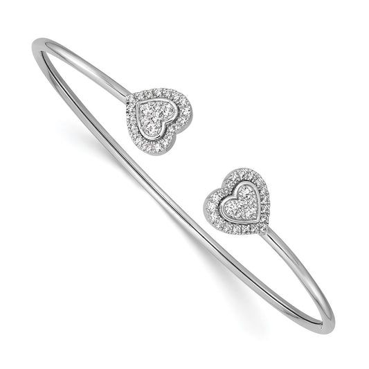 Polished Complete 1/2 carat Diamond Heart Flexible Cuff Bangle Bracelet - WBC