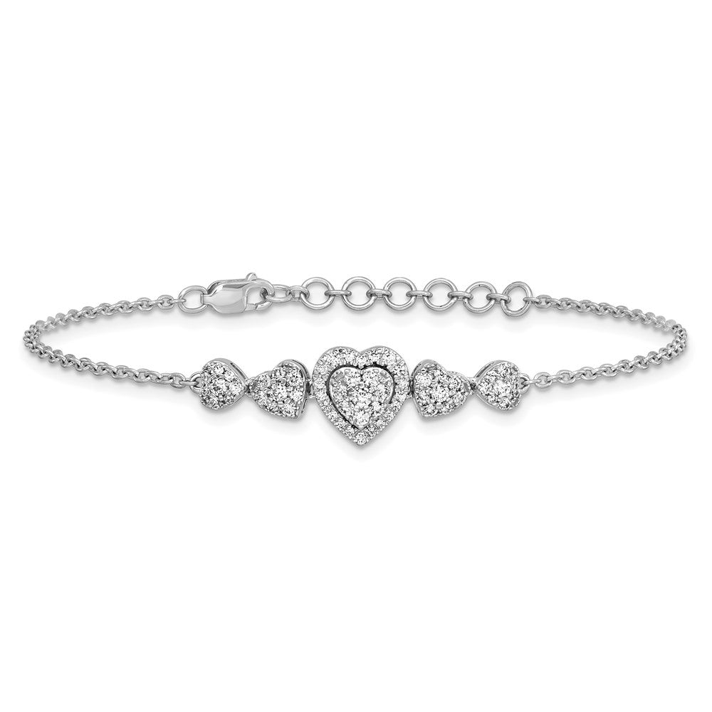 Polished Complete 5/8 carat Diamond Hearts Bracelet with Extender - WBC