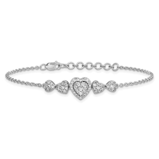 Heartstrings 14K White Gold Polished 5/8 ct Diamond Hearts Bracelet with Extender