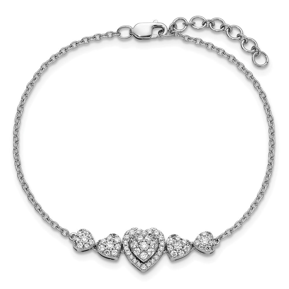 Polished Complete 5/8 carat Diamond Hearts Bracelet with Extender - WBC