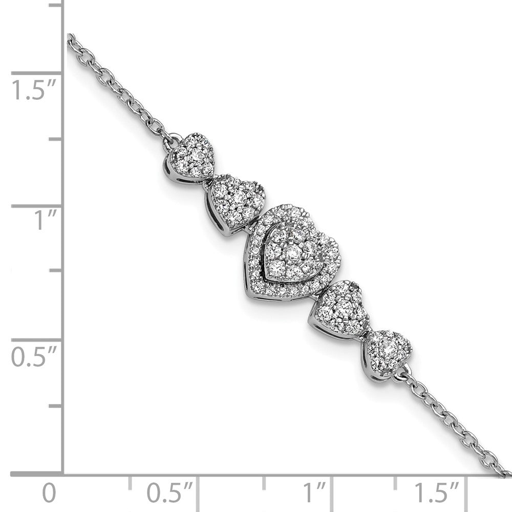 Polished Complete 5/8 carat Diamond Hearts Bracelet with Extender - WBC