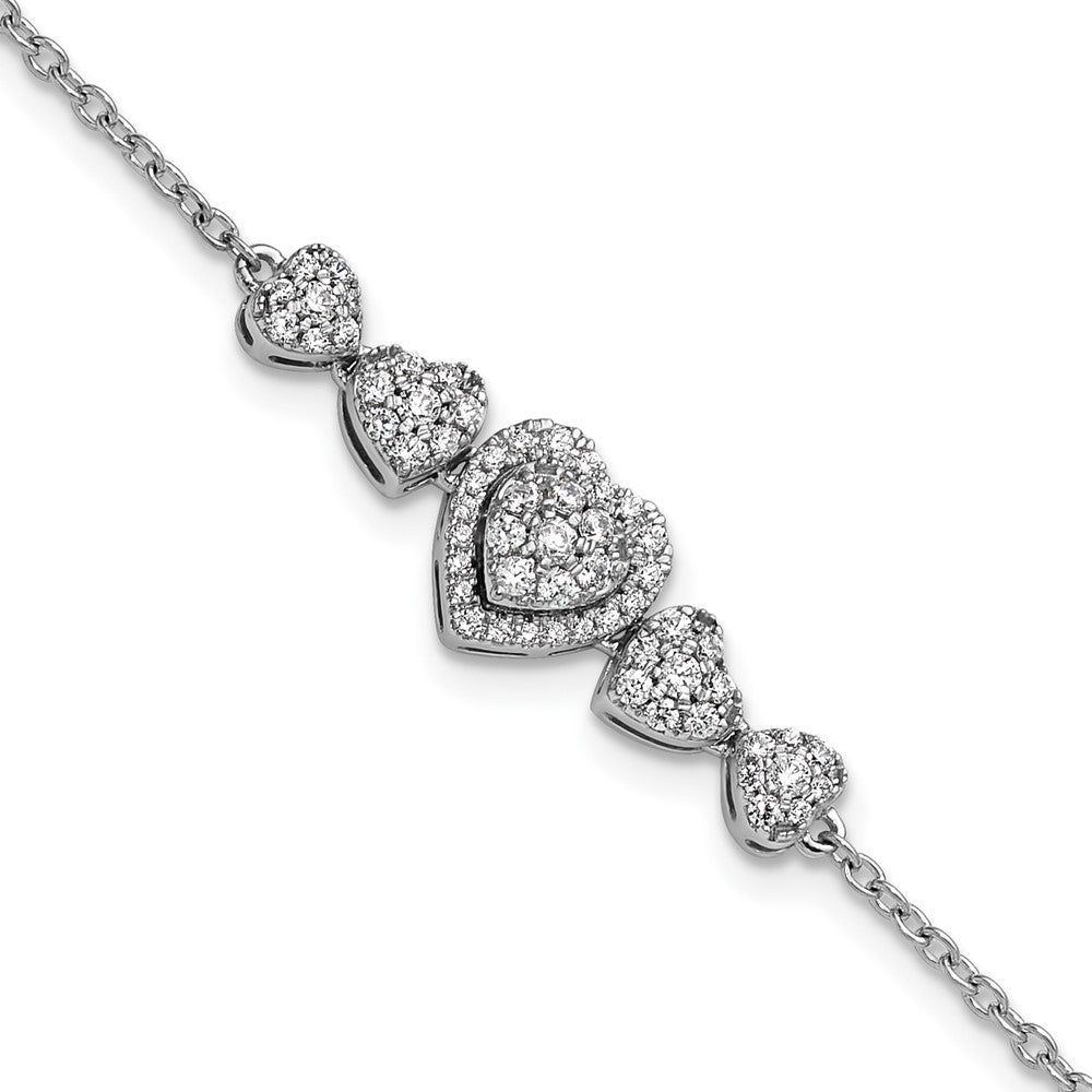 Polished Complete 5/8 carat Diamond Hearts Bracelet with Extender - WBC
