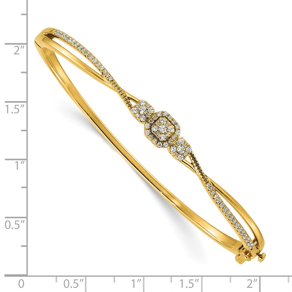 Polished and Textured Complete 1/2 carat Diamond Fashion Hinged Oval Bangle Bracelet - WBC