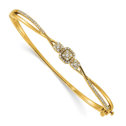 Polished and Textured Complete 1/2 carat Diamond Fashion Hinged Oval Bangle Bracelet - WBC