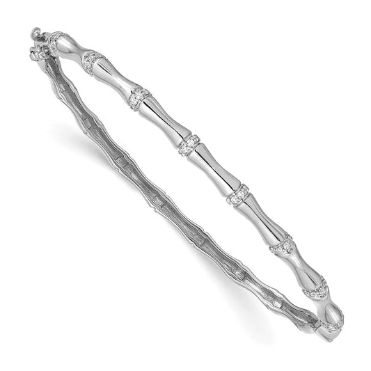 Bamboo Design Complete 1/4 carat Diamond Hinged Oval Bangle Bracelet - WBC