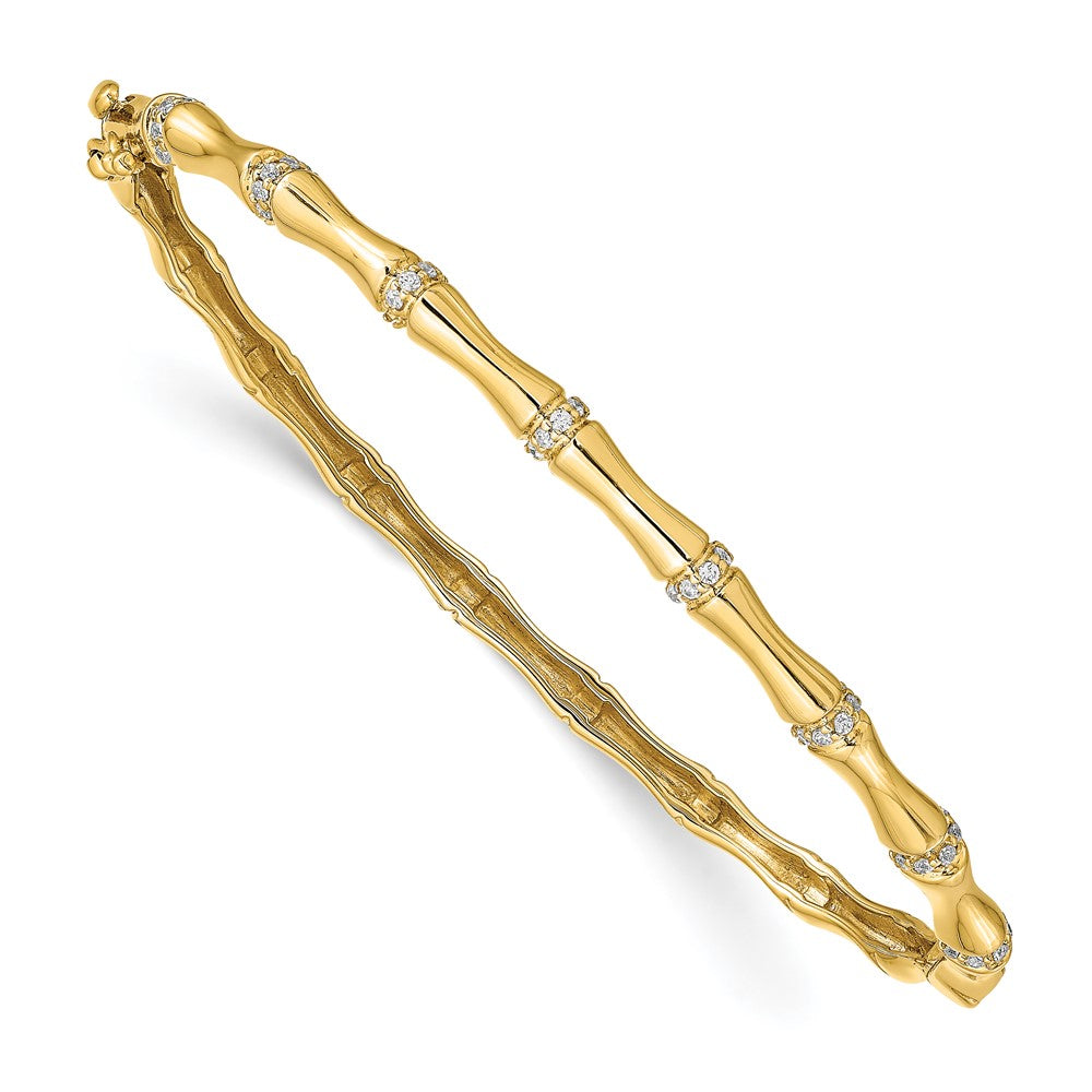 Bamboo Design Complete 1/4 carat Diamond Hinged Oval Bangle Bracelet - WBC