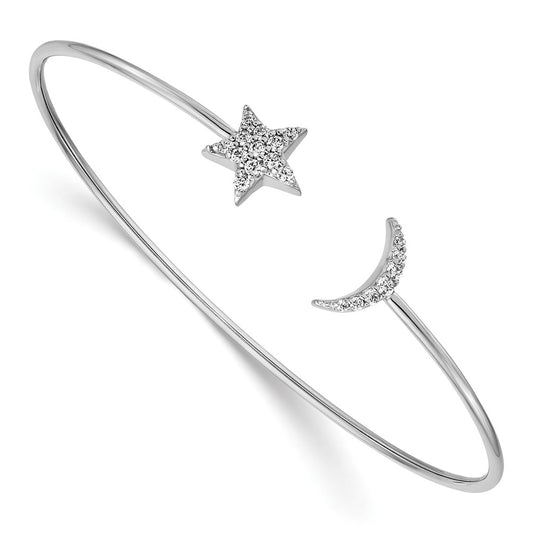 Complete 1/4 carat Diamond Moon and Star Flexible Cuff Bangle Bracelet - WBC