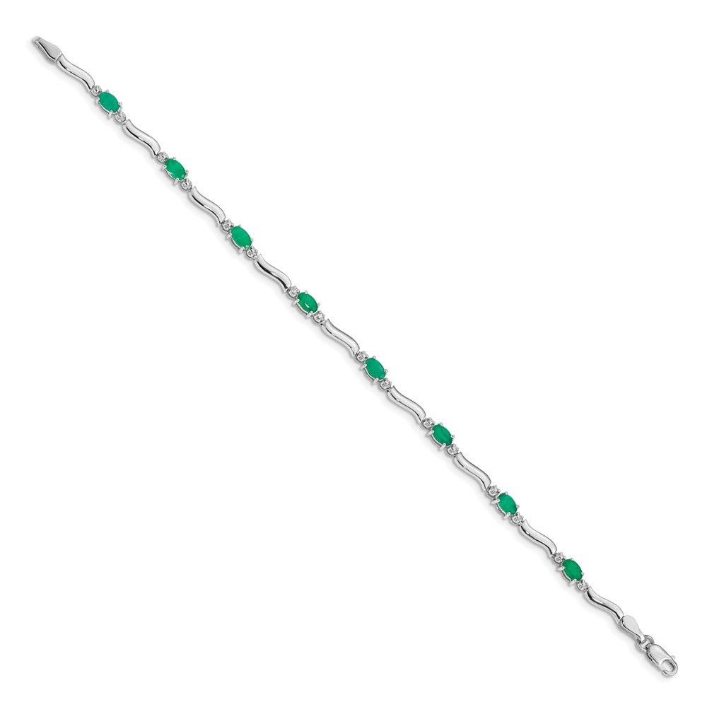 Complete Diamond and Oval Emerald Wavy Link Bracelet - WBC