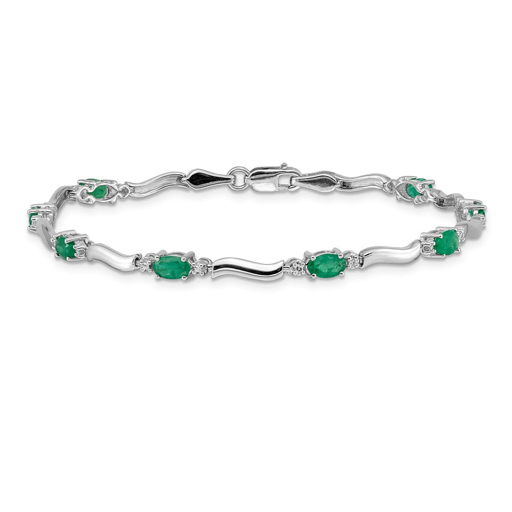 Complete Diamond and Oval Emerald Wavy Link Bracelet - WBC