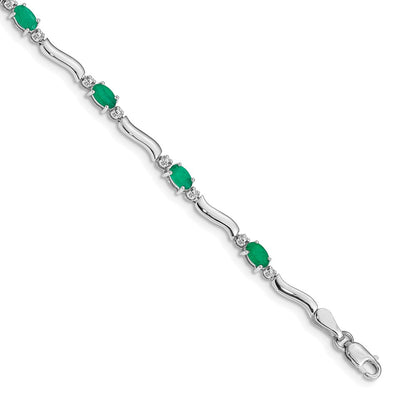 Complete Diamond and Oval Emerald Wavy Link Bracelet - WBC
