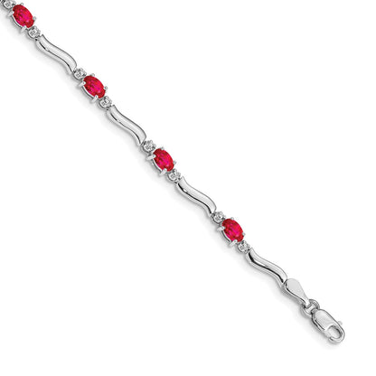 Complete Diamond and Oval Ruby Wavy Link Bracelet - WBC