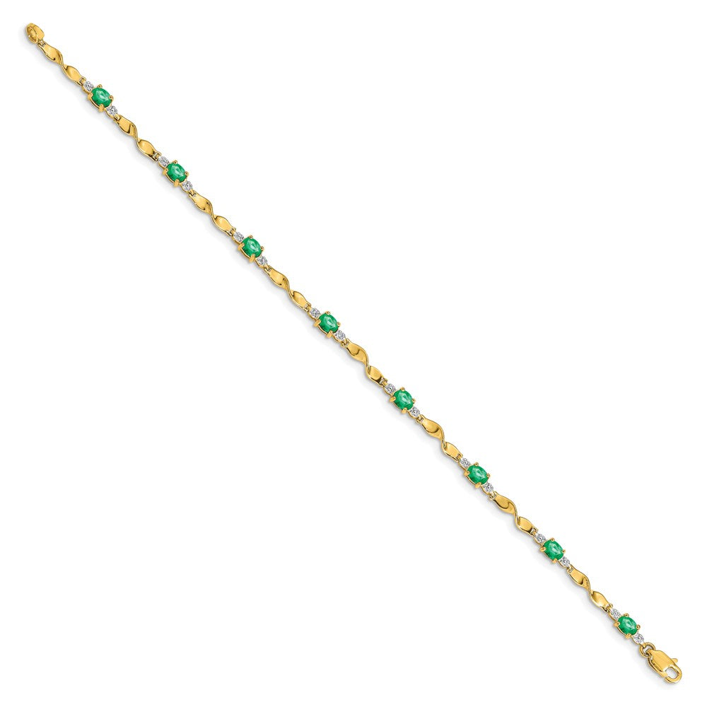 Complete Diamond and Oval Emerald Twisted Link Bracelet - WBC