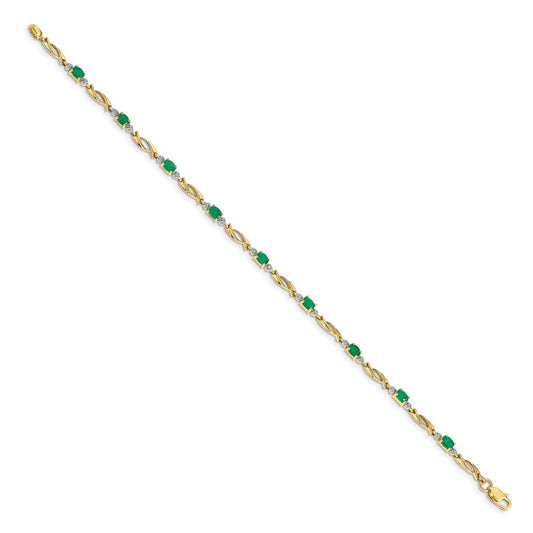 Verdana 14K White Gold Diamond & Oval Emerald Fancy Link Bracelet, 4mm