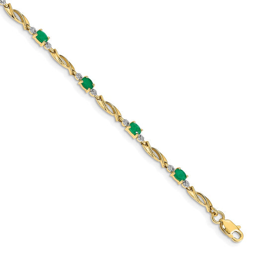 Verdana 14K White Gold Diamond & Oval Emerald Fancy Link Bracelet, 4mm