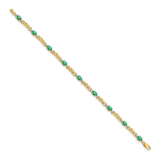 Complete Diamond and Oval Emerald X-design Bracelet - WBC