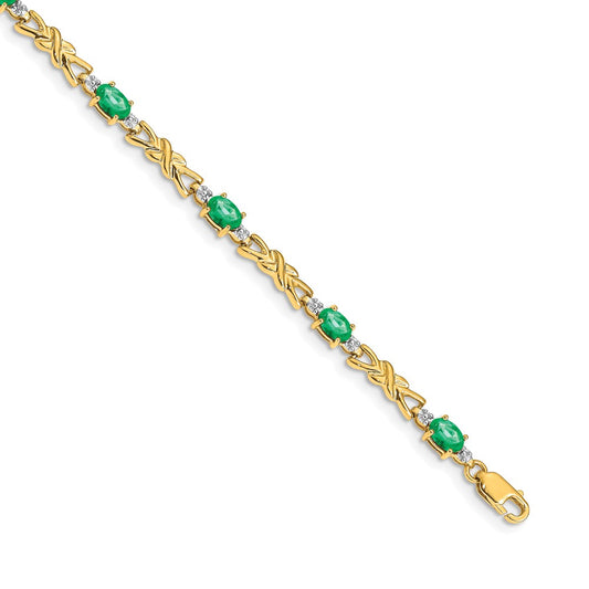 Complete Diamond and Oval Emerald X-design Bracelet - WBC
