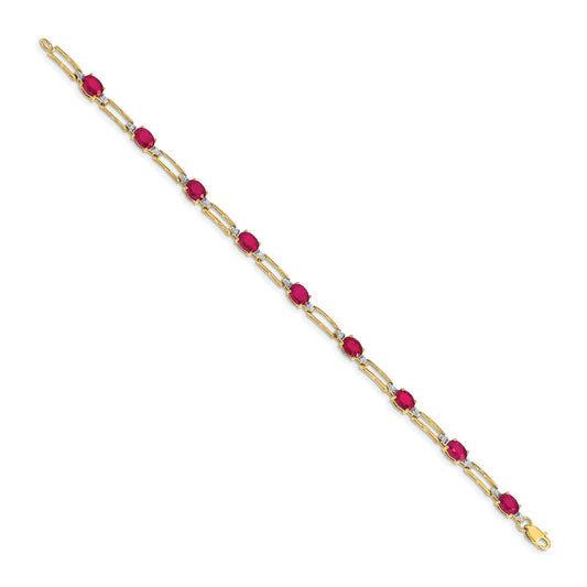 Complete Diamond and Oval Ruby Paperclip Link Bracelet - WBC