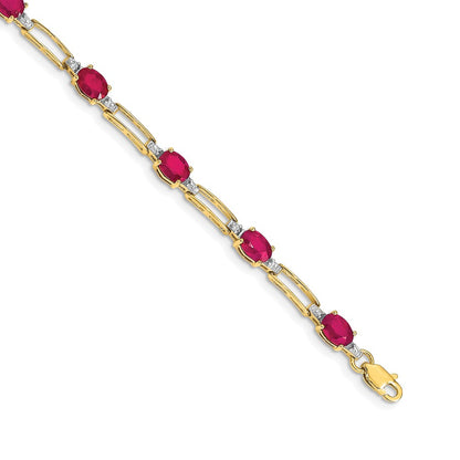 Complete Diamond and Oval Ruby Paperclip Link Bracelet - WBC